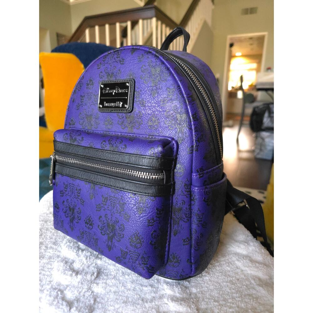 NWT Loungefly Disney Haunted Mansion Purple Wallpaper Backpack - Picture 2 of 6